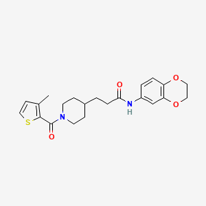 molecular formula C22H26N2O4S B4883969 N-(2,3-dihydro-1,4-benzodioxin-6-yl)-3-{1-[(3-methyl-2-thienyl)carbonyl]-4-piperidinyl}propanamide 