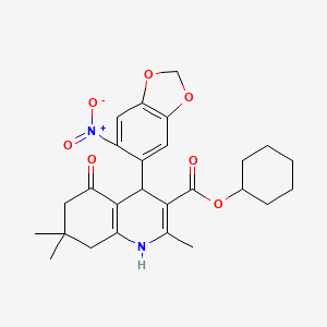 molecular formula C26H30N2O7 B4884385 Cyclohexyl 2,7,7-trimethyl-4-(6-nitro-1,3-benzodioxol-5-yl)-5-oxo-1,4,5,6,7,8-hexahydroquinoline-3-carboxylate 