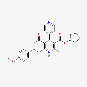 molecular formula C28H30N2O4 B4884626 Cyclopentyl 7-(4-methoxyphenyl)-2-methyl-5-oxo-4-(pyridin-4-yl)-1,4,5,6,7,8-hexahydroquinoline-3-carboxylate 