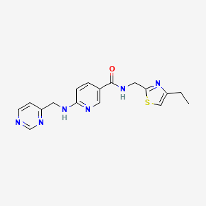 molecular formula C17H18N6OS B4885496 N-[(4-ethyl-1,3-thiazol-2-yl)methyl]-6-(pyrimidin-4-ylmethylamino)pyridine-3-carboxamide 