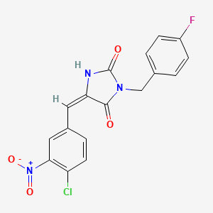 molecular formula C17H11ClFN3O4 B4887064 (5E)-5-[(4-chloro-3-nitrophenyl)methylidene]-3-[(4-fluorophenyl)methyl]imidazolidine-2,4-dione 