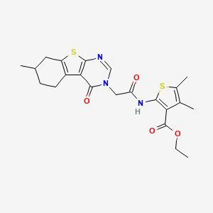 molecular formula C22H25N3O4S2 B4888074 Ethyl 4,5-dimethyl-2-[[2-(7-methyl-4-oxo-5,6,7,8-tetrahydro-[1]benzothiolo[2,3-d]pyrimidin-3-yl)acetyl]amino]thiophene-3-carboxylate 