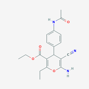 molecular formula C19H21N3O4 B4888635 ethyl 4-(4-acetamidophenyl)-6-amino-5-cyano-2-ethyl-4H-pyran-3-carboxylate 