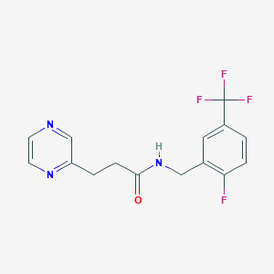 molecular formula C15H13F4N3O B4889794 N-[[2-fluoro-5-(trifluoromethyl)phenyl]methyl]-3-pyrazin-2-ylpropanamide 