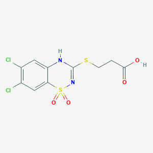 molecular formula C10H8Cl2N2O4S2 B048910 3-[(2-Carboxyethyl)thio]-6,7-dichloro-4H-1,2,4-benzothiadiazine 1,1-dioxide CAS No. 124802-90-0
