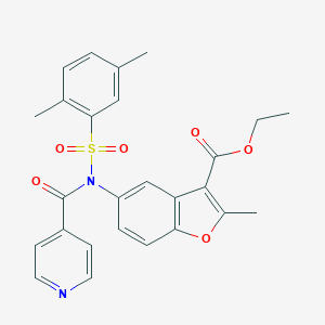 molecular formula C26H24N2O6S B489130 Ethyl 5-[[(2,5-dimethylphenyl)sulfonyl](isonicotinoyl)amino]-2-methyl-1-benzofuran-3-carboxylate CAS No. 518320-21-3