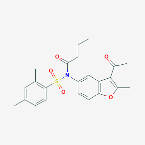 molecular formula C23H25NO5S B489140 N-(3-acetyl-2-methyl-1-benzofuran-5-yl)-N-(2,4-dimethylphenyl)sulfonylbutanamide CAS No. 518321-14-7