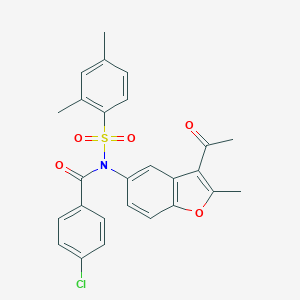 molecular formula C26H22ClNO5S B489141 N-(3-acetyl-2-methyl-1-benzofuran-5-yl)-4-chloro-N-(2,4-dimethylphenyl)sulfonylbenzamide CAS No. 518321-15-8