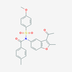 molecular formula C26H23NO6S B489156 N-(3-acetyl-2-methyl-1-benzofuran-5-yl)-4-methoxy-N-(4-methylbenzoyl)benzenesulfonamide CAS No. 518318-55-3