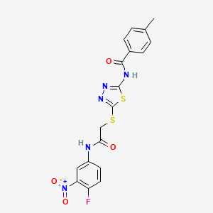 molecular formula C18H14FN5O4S2 B4891806 N-[5-[2-(4-fluoro-3-nitroanilino)-2-oxoethyl]sulfanyl-1,3,4-thiadiazol-2-yl]-4-methylbenzamide 