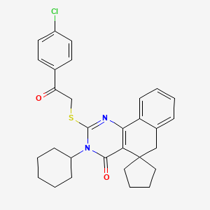 molecular formula C30H31ClN2O2S B4892327 2-{[2-(4-CHLOROPHENYL)-2-OXOETHYL]SULFANYL}-3-CYCLOHEXYL-4,6-DIHYDRO-3H-SPIRO[BENZO[H]QUINAZOLINE-5,1'-CYCLOPENTAN]-4-ONE 