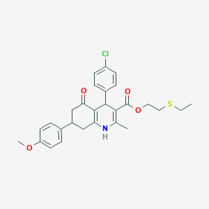 molecular formula C28H30ClNO4S B4892552 2-(Ethylsulfanyl)ethyl 4-(4-chlorophenyl)-7-(4-methoxyphenyl)-2-methyl-5-oxo-1,4,5,6,7,8-hexahydroquinoline-3-carboxylate 