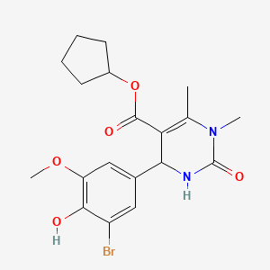 molecular formula C19H23BrN2O5 B4892679 Cyclopentyl 4-(3-bromo-4-hydroxy-5-methoxyphenyl)-1,6-dimethyl-2-oxo-1,2,3,4-tetrahydropyrimidine-5-carboxylate 
