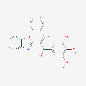 molecular formula C25H20FNO5 B489332 (E)-2-(benzo[d]oxazol-2-yl)-3-(2-fluorophenyl)-1-(3,4,5-trimethoxyphenyl)prop-2-en-1-one CAS No. 496011-43-9