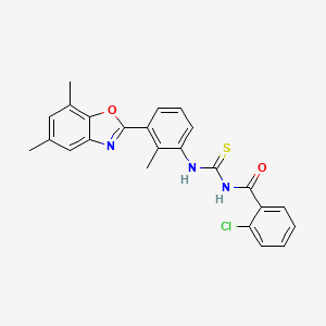 molecular formula C24H20ClN3O2S B4893392 2-chloro-N-{[3-(5,7-dimethyl-1,3-benzoxazol-2-yl)-2-methylphenyl]carbamothioyl}benzamide 
