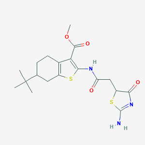 molecular formula C19H25N3O4S2 B489363 Methyl 6-tert-butyl-2-{[(2-imino-4-oxo-1,3-thiazolidin-5-yl)acetyl]amino}-4,5,6,7-tetrahydro-1-benzothiophene-3-carboxylate CAS No. 514182-05-9