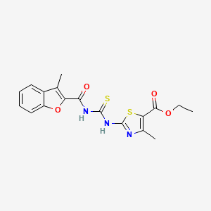 molecular formula C18H17N3O4S2 B4895798 Ethyl 4-methyl-2-({[(3-methyl-1-benzofuran-2-yl)carbonyl]carbamothioyl}amino)-1,3-thiazole-5-carboxylate 