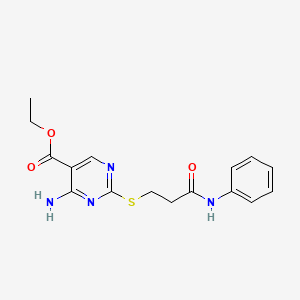 molecular formula C16H18N4O3S B4895833 Ethyl 4-amino-2-(3-anilino-3-oxopropyl)sulfanylpyrimidine-5-carboxylate 