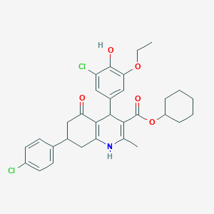 molecular formula C31H33Cl2NO5 B4895947 Cyclohexyl 4-(3-chloro-5-ethoxy-4-hydroxyphenyl)-7-(4-chlorophenyl)-2-methyl-5-oxo-1,4,5,6,7,8-hexahydroquinoline-3-carboxylate 