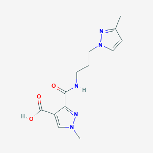 molecular formula C13H17N5O3 B4896067 1-methyl-3-({[3-(3-methyl-1H-pyrazol-1-yl)propyl]amino}carbonyl)-1H-pyrazole-4-carboxylic acid 