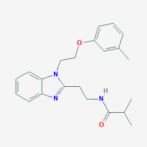 molecular formula C22H27N3O2 B489693 2-methyl-N-[2-[1-[2-(3-methylphenoxy)ethyl]benzimidazol-2-yl]ethyl]propanamide CAS No. 692747-11-8