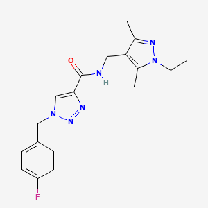 molecular formula C18H21FN6O B4897264 N-[(1-ethyl-3,5-dimethylpyrazol-4-yl)methyl]-1-[(4-fluorophenyl)methyl]triazole-4-carboxamide 