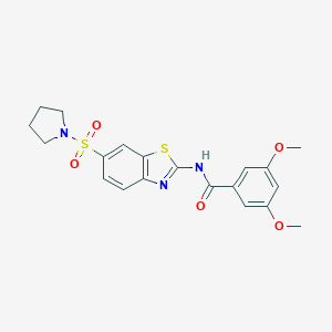 molecular formula C20H21N3O5S2 B489753 3,5-dimethoxy-N-(6-(pyrrolidin-1-ylsulfonyl)benzo[d]thiazol-2-yl)benzamide CAS No. 692745-95-2