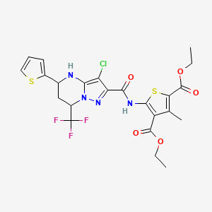 molecular formula C23H22ClF3N4O5S2 B4897646 Diethyl 5-({[3-chloro-5-(thiophen-2-yl)-7-(trifluoromethyl)-4,5,6,7-tetrahydropyrazolo[1,5-a]pyrimidin-2-yl]carbonyl}amino)-3-methylthiophene-2,4-dicarboxylate 
