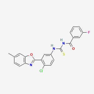 molecular formula C22H15ClFN3O2S B4898666 N-{[4-chloro-3-(6-methyl-1,3-benzoxazol-2-yl)phenyl]carbamothioyl}-3-fluorobenzamide 