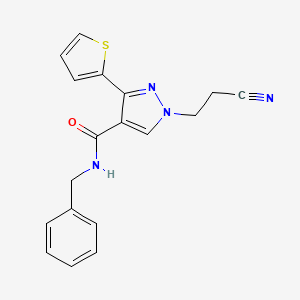 molecular formula C18H16N4OS B4899087 N-benzyl-1-(2-cyanoethyl)-3-thiophen-2-ylpyrazole-4-carboxamide 