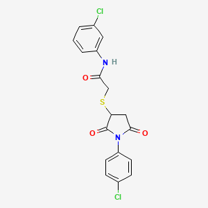 molecular formula C18H14Cl2N2O3S B4899268 N-(3-chlorophenyl)-2-{[1-(4-chlorophenyl)-2,5-dioxopyrrolidin-3-yl]sulfanyl}acetamide 