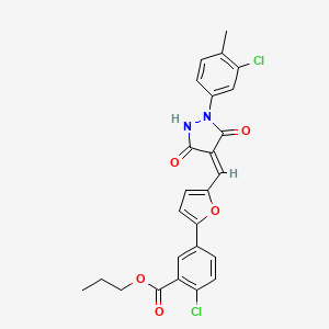 molecular formula C25H20Cl2N2O5 B4899959 propyl 2-chloro-5-[5-[(E)-[1-(3-chloro-4-methylphenyl)-3,5-dioxopyrazolidin-4-ylidene]methyl]furan-2-yl]benzoate 