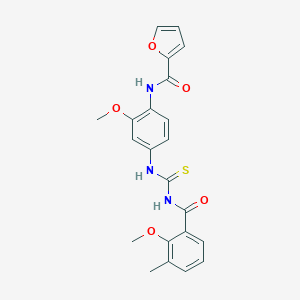 molecular formula C22H21N3O5S B490087 N-[2-methoxy-4-({[(2-methoxy-3-methylbenzoyl)amino]carbothioyl}amino)phenyl]-2-furamide CAS No. 637303-92-5