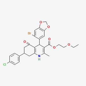 molecular formula C28H27BrClNO6 B4904570 2-Ethoxyethyl 4-(6-bromo-1,3-benzodioxol-5-yl)-7-(4-chlorophenyl)-2-methyl-5-oxo-1,4,5,6,7,8-hexahydroquinoline-3-carboxylate 
