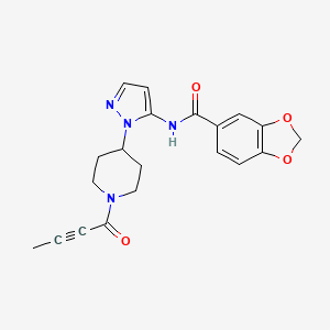molecular formula C20H20N4O4 B4905354 N-{1-[1-(2-butynoyl)-4-piperidinyl]-1H-pyrazol-5-yl}-1,3-benzodioxole-5-carboxamide 