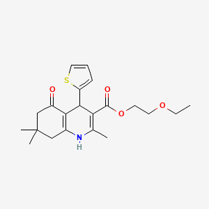 molecular formula C21H27NO4S B4905546 2-Ethoxyethyl 2,7,7-trimethyl-5-oxo-4-(thiophen-2-yl)-1,4,5,6,7,8-hexahydroquinoline-3-carboxylate 