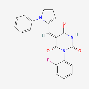 molecular formula C21H14FN3O3 B4905866 (5E)-1-(2-fluorophenyl)-5-[(1-phenylpyrrol-2-yl)methylidene]-1,3-diazinane-2,4,6-trione 