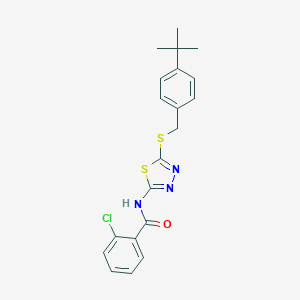 molecular formula C20H20ClN3OS2 B490620 N-{5-[(4-tert-butylbenzyl)sulfanyl]-1,3,4-thiadiazol-2-yl}-2-chlorobenzamide CAS No. 586391-33-5