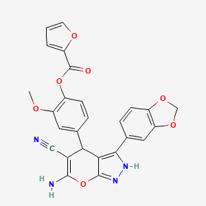molecular formula C26H18N4O7 B4906402 4-[6-amino-3-(1,3-benzodioxol-5-yl)-5-cyano-1,4-dihydropyrano[2,3-c]pyrazol-4-yl]-2-methoxyphenyl 2-furoate 