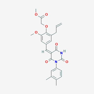 molecular formula C26H26N2O7 B4906695 methyl 2-[4-[(E)-[1-(3,4-dimethylphenyl)-2,4,6-trioxo-1,3-diazinan-5-ylidene]methyl]-2-methoxy-6-prop-2-enylphenoxy]acetate 