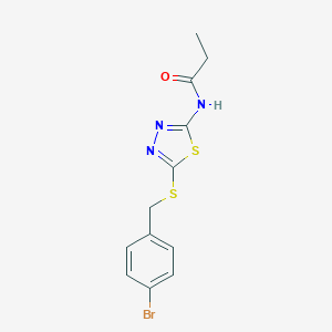 molecular formula C12H12BrN3OS2 B490737 N-{5-[(4-bromobenzyl)sulfanyl]-1,3,4-thiadiazol-2-yl}propanamide CAS No. 392302-56-6