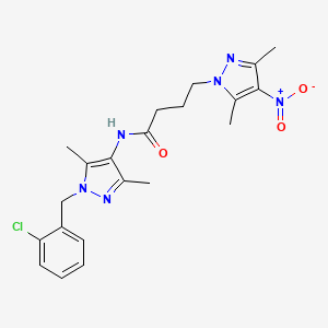 molecular formula C21H25ClN6O3 B4907644 N-{1-[(2-CHLOROPHENYL)METHYL]-3,5-DIMETHYL-1H-PYRAZOL-4-YL}-4-(3,5-DIMETHYL-4-NITRO-1H-PYRAZOL-1-YL)BUTANAMIDE 
