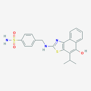 molecular formula C21H21N3O3S2 B049088 Benzenesulfonamide,4-[[[5-hydroxy-4-(1-methylethyl)naphtho[1,2-d]thiazol-2-yl]amino]methyl]- CAS No. 120164-57-0