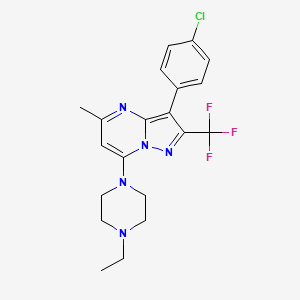 molecular formula C20H21ClF3N5 B4909191 1-[3-(4-CHLOROPHENYL)-5-METHYL-2-(TRIFLUOROMETHYL)PYRAZOLO[1,5-A]PYRIMIDIN-7-YL]-4-ETHYLPIPERAZINE 