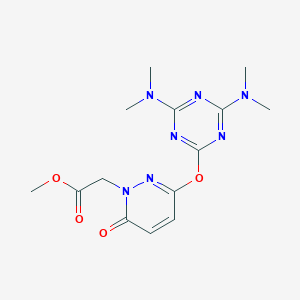 molecular formula C14H19N7O4 B4909810 methyl [3-{[4,6-bis(dimethylamino)-1,3,5-triazin-2-yl]oxy}-6-oxo-1(6H)-pyridazinyl]acetate 