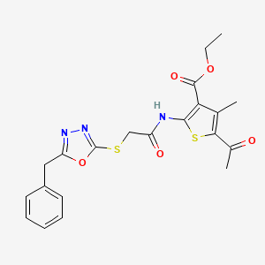 molecular formula C21H21N3O5S2 B4909989 ethyl 5-acetyl-2-({[(5-benzyl-1,3,4-oxadiazol-2-yl)thio]acetyl}amino)-4-methyl-3-thiophenecarboxylate 