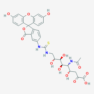 molecular formula C32H31N3O13S B049107 5-Acetamido-9-(3-fluoresceinylthioureido)-3,5,9-trideoxy-2-nonulosonsonic acid CAS No. 118694-47-6