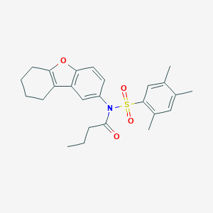 molecular formula C25H29NO4S B491617 N-{8-oxatricyclo[7.4.0.0^{2,7}]trideca-1(9),2,4,6-tetraen-4-yl}-N-(2,4,5-trimethylbenzenesulfonyl)butanamide CAS No. 518319-68-1