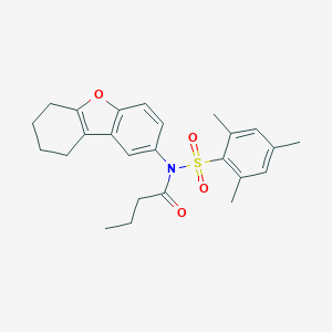 molecular formula C25H29NO4S B491642 N-{8-oxatricyclo[7.4.0.0^{2,7}]trideca-1(9),2,4,6-tetraen-4-yl}-N-(2,4,6-trimethylbenzenesulfonyl)butanamide CAS No. 518317-72-1