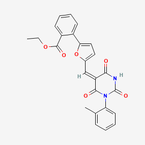 molecular formula C25H20N2O6 B4918743 ethyl 2-[5-[(E)-[1-(2-methylphenyl)-2,4,6-trioxo-1,3-diazinan-5-ylidene]methyl]furan-2-yl]benzoate 